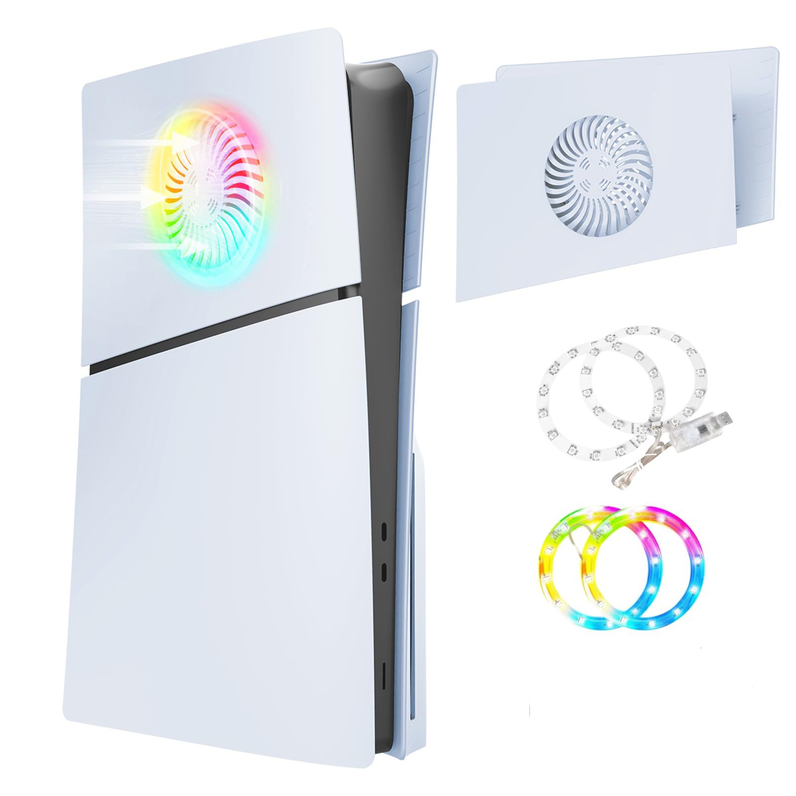 for PS5 Slim Top Cover Plates with Cooling Vents and RGB Light, Replacement Panel Upper Faceplate Case with Heat Dissipation Holes, Compatible with PS5 Slim Disc and Digital Edition