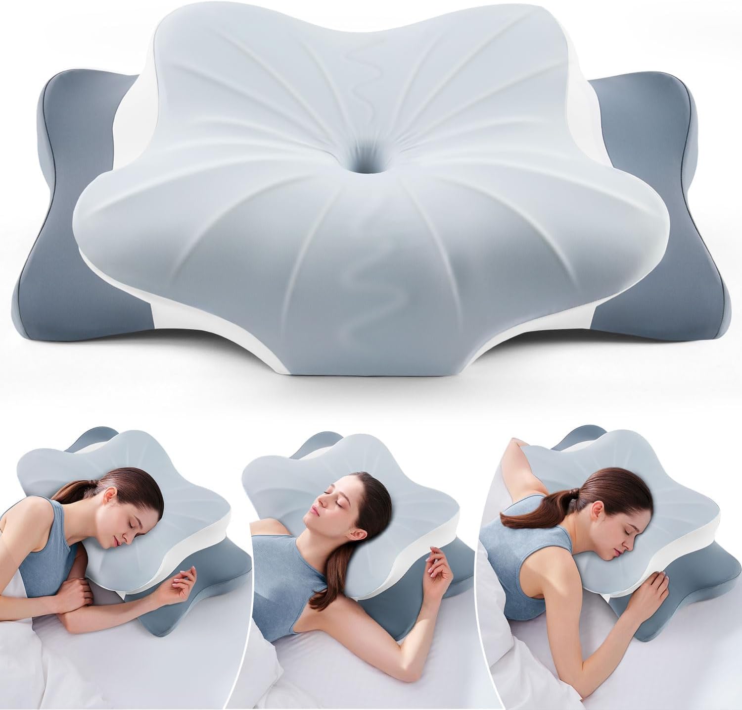DONAMA Cervical Pillow for Neck and Shoulder,Contour Memory Foam Pillow,Ergonomic Neck Support Pillow for Side Back Stomach Sleepers with Pillowcase