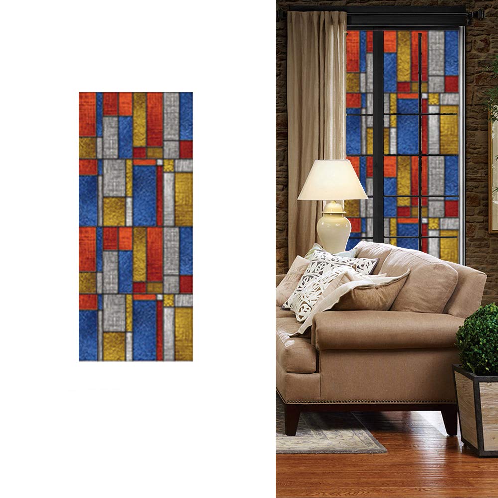 Stained Glass Privacy Window Film Stained Glass Self-Adhesive Frosted Privacy Glass Sticker Non Adhesive Window Film for Home Office Decor Anti UV/Heat