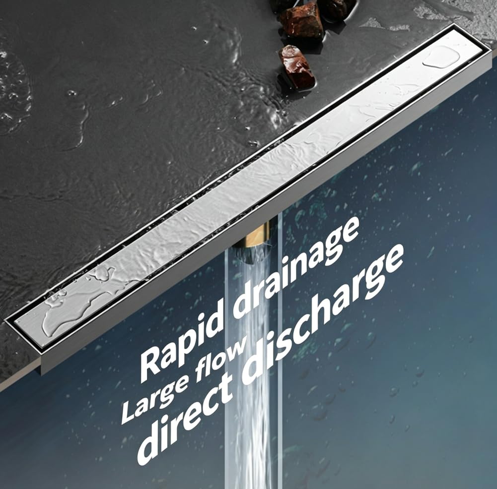 Desagüe de ducha lineal de acero inoxidable 304 con panel de drenaje para baño y balcón (salida lateral de 100 cm)
