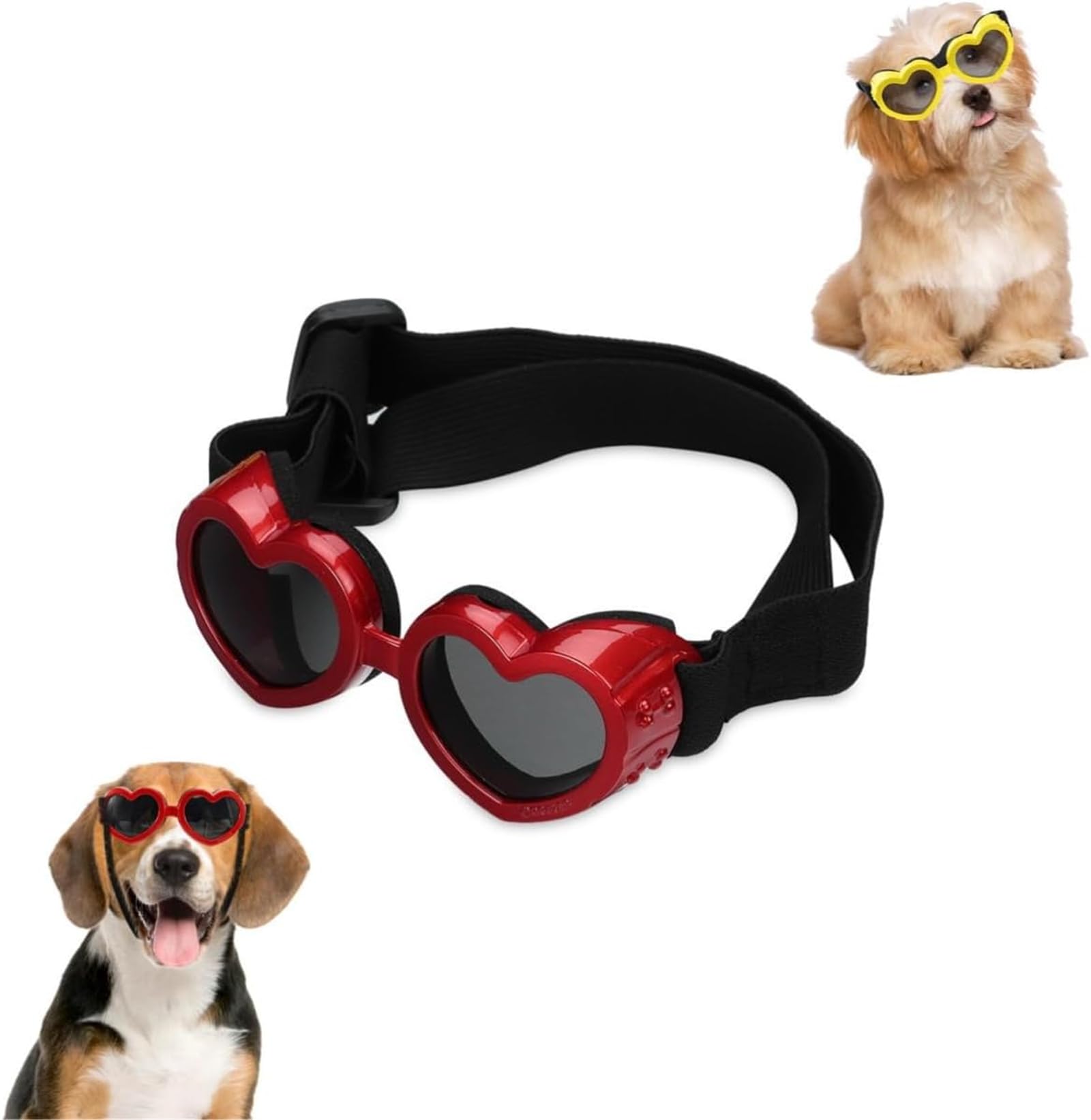 Qoobom Dog Heart Shaped Goggles Wind-Resistant, UV Protection Sunglasses, Small Dog Sunglasses for Outdoor Riding and Walking (Red)
