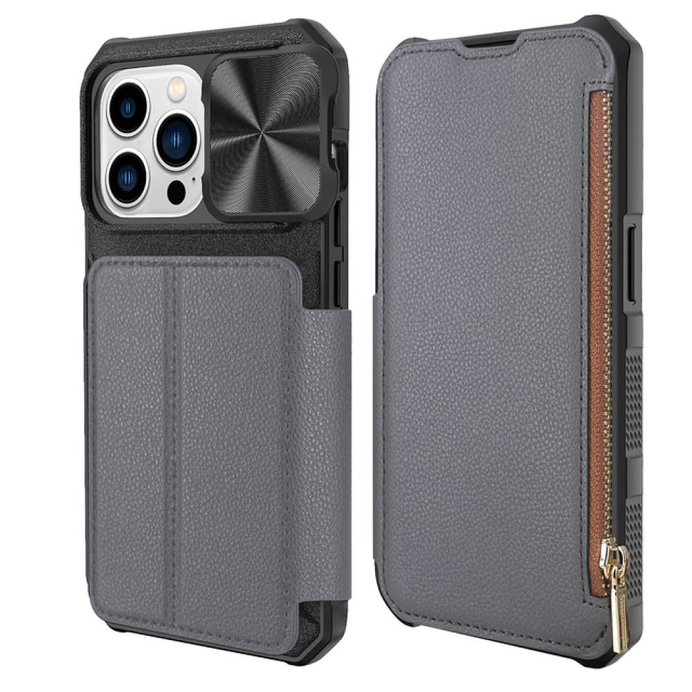 Coque iPhone 14 Pro anti-rayures caméra avec portefeuille zippé intégré - 7