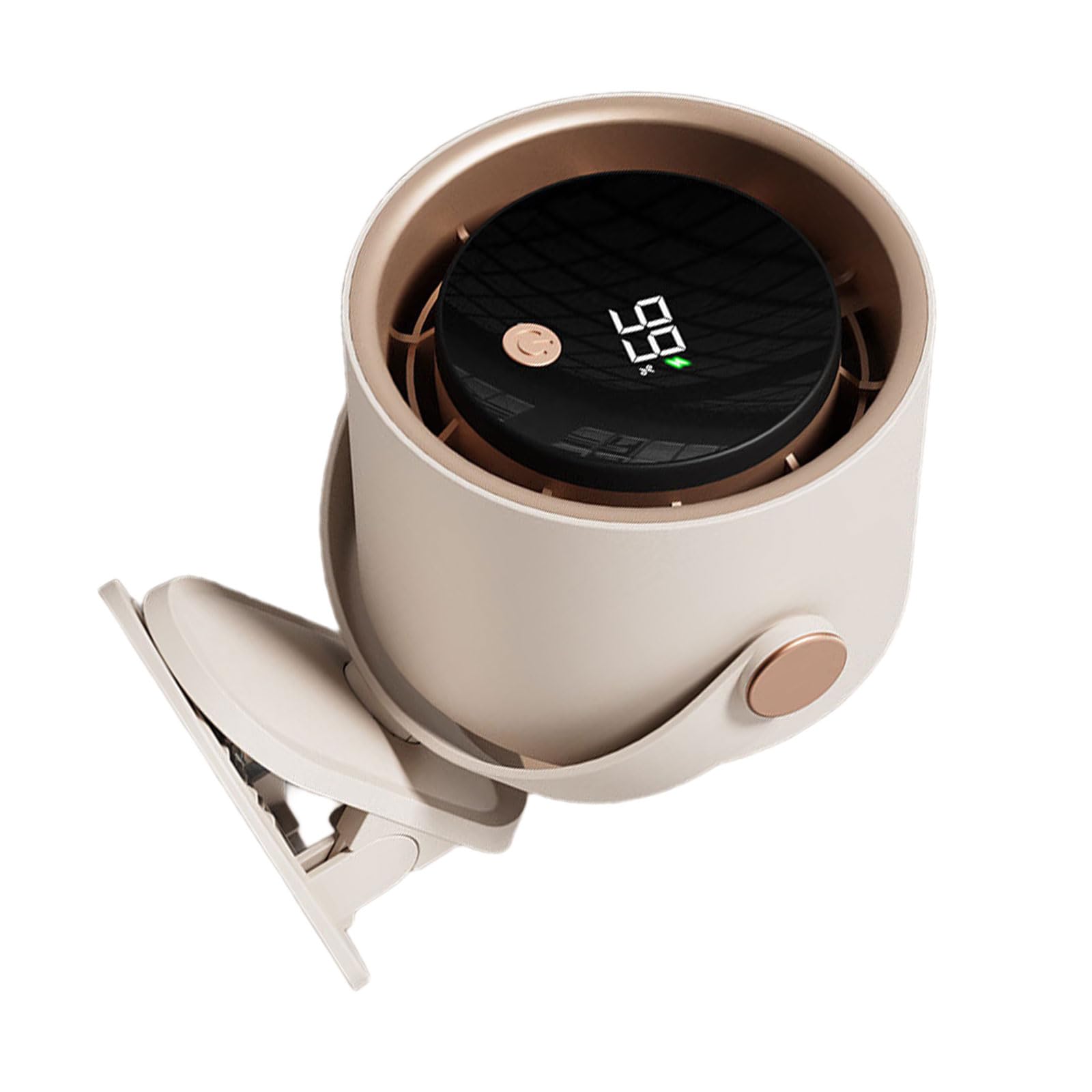 Uqezagpa Khaki Desk Fan Small Clip On Fan Portable Cooling Digital Display 100 Speed Strong Low 360 Degree Rotation Cooling Clip