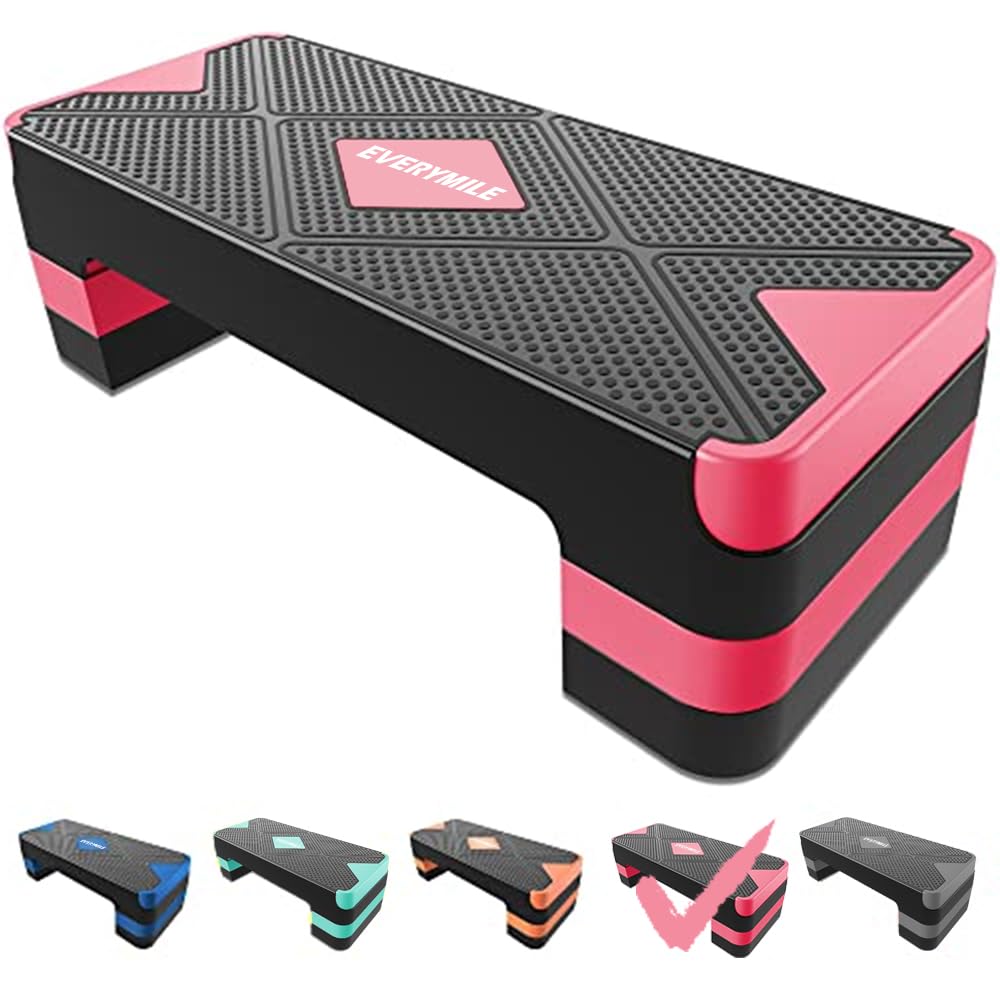 EVERYMILE Aerobic Exercise Step, Adjustable Aerobic Stepper for Exercise, Workout Step Platform, Step Up Box, 26.5" Step Deck with 4” 6” 8” Adjustable