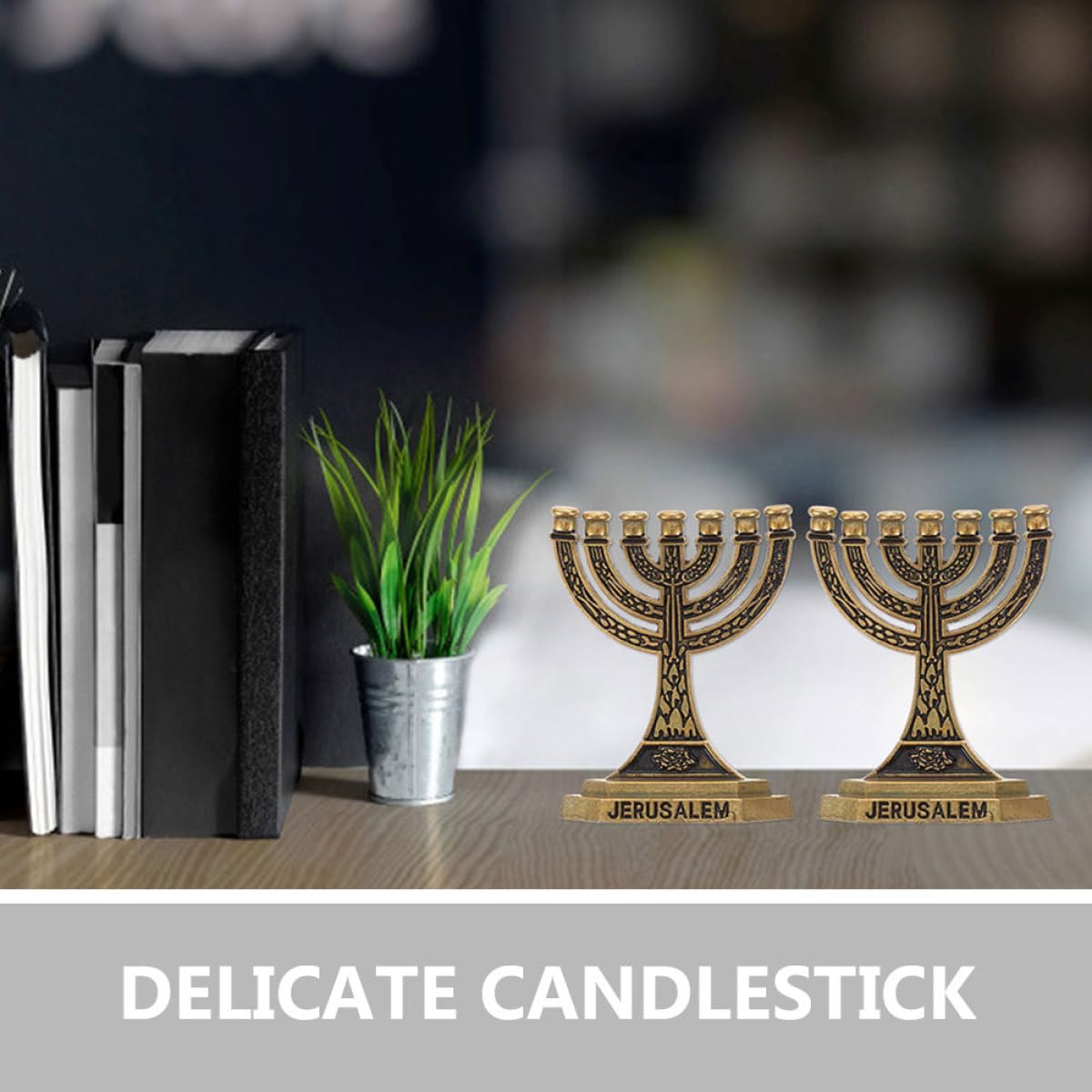 Candelabros de 7 Brazos Dorados Aleación, Adorno Elegante para Fiestas y Aniversarios, Juego de 2 Portavelas Hanukkah para Decoración Delicada