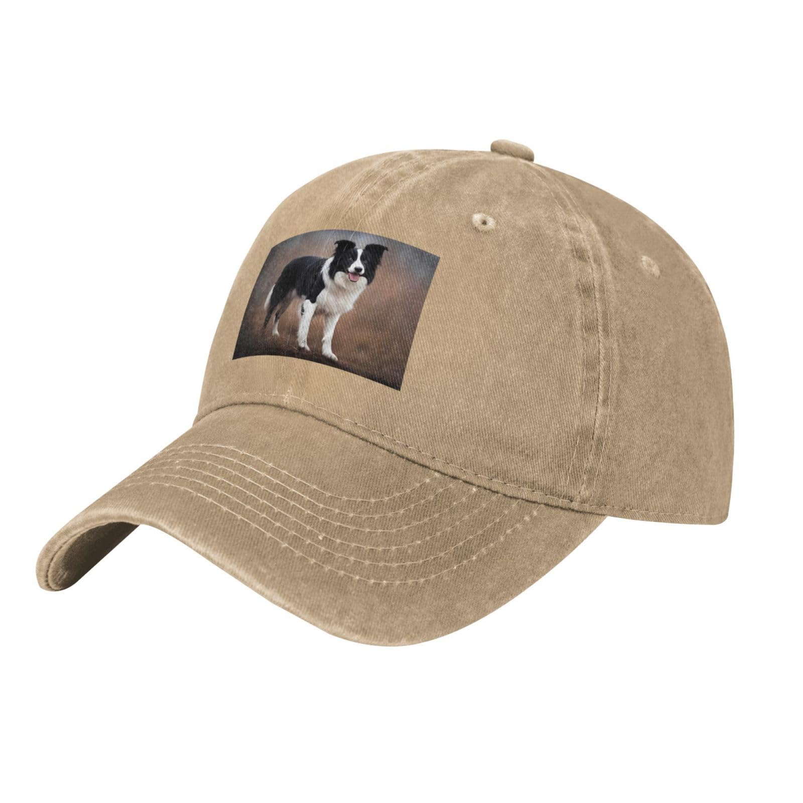 Yyhhaofa Unisex Natural Black Border Collie Prints Washed Cowboy Baseball Cap For Adults - Stylish And Breathable Hat, One Size