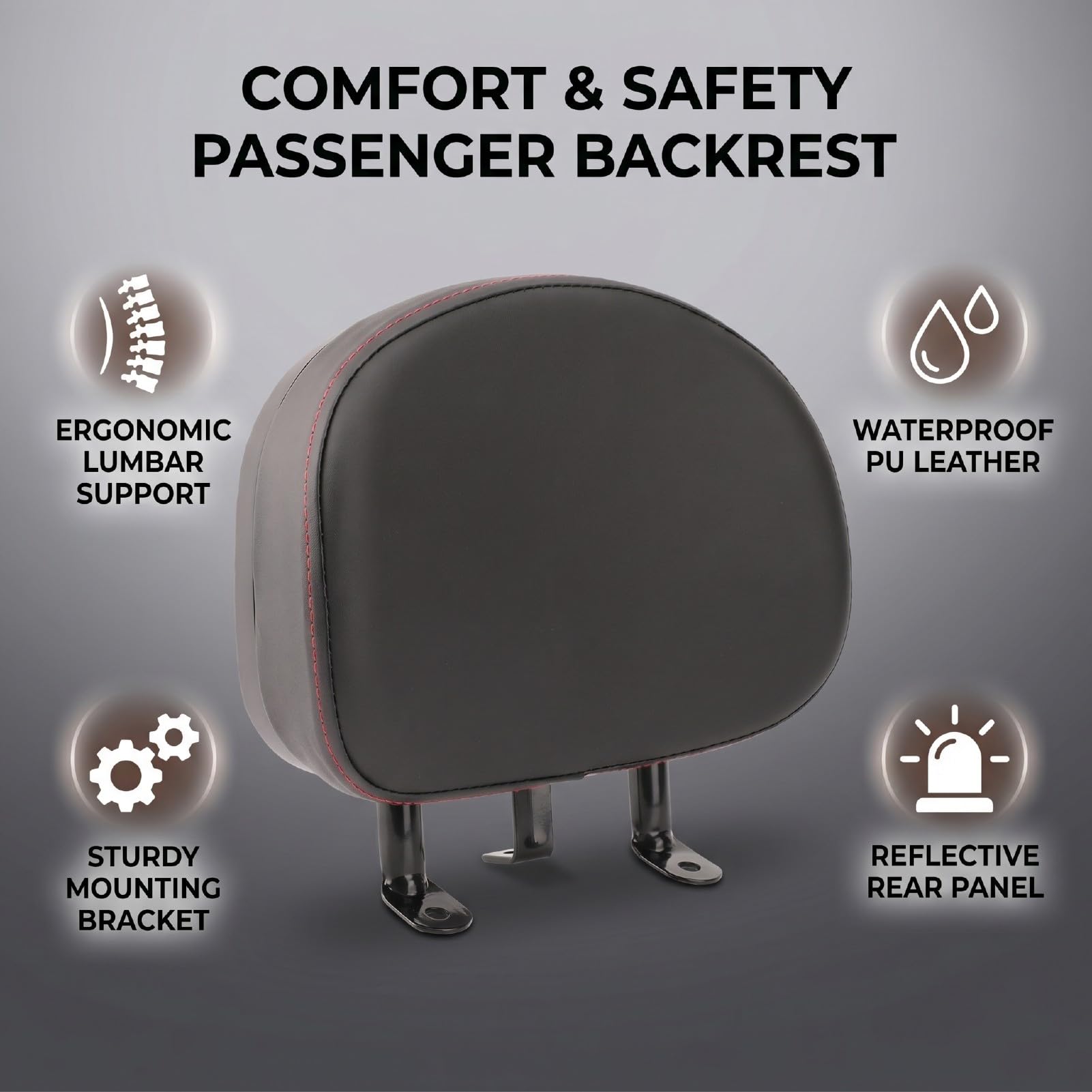 Akozon Supporto di Sicurezza per Schienale Passeggero ATV, Cuscino Morbido in Schiuma PU Ad Alta Resilienza e Staffa in Lega di Acciaio da 3 Mm Adatta per Scooter Cruiser Ciclomotore