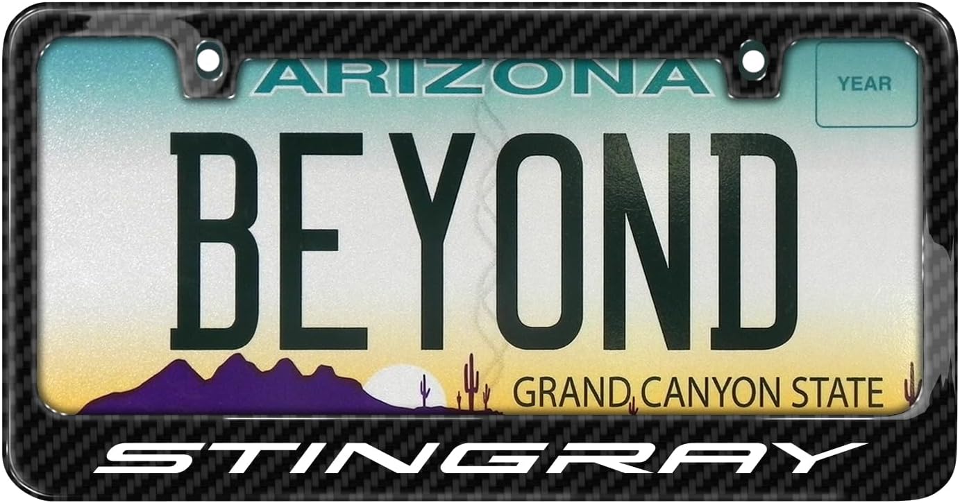 iPick Image for Chevrolet Corvette C8 Stingray Black Real 3K Carbon Fiber Glossy Finish License Plate Frame