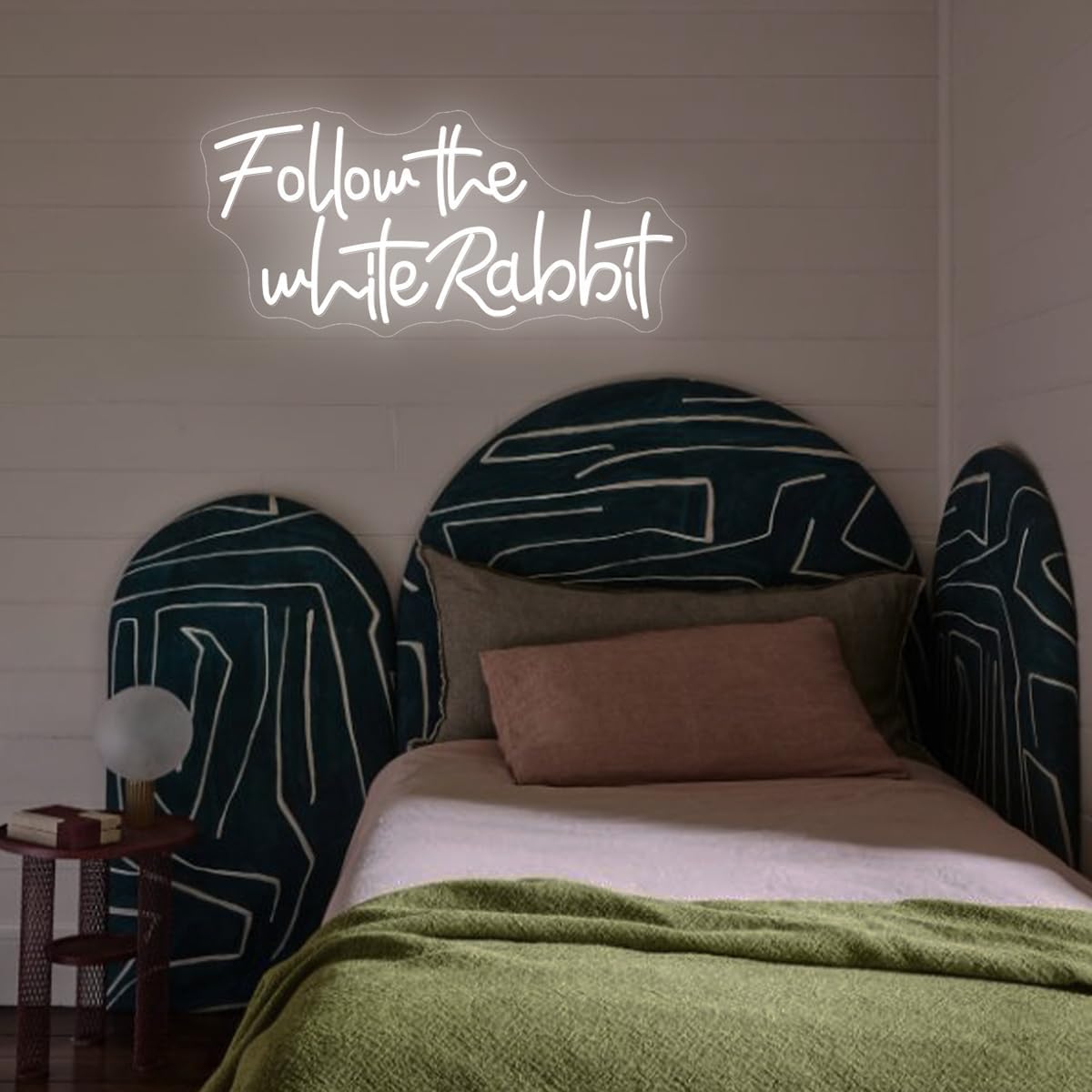 Follow the White Rabbit Neon Sign Neon Sign Big for Wall Decor, Dimmable Led Business Neon Lights Signs, Display Sign for Salon, Shop, Store, Office, Bedroom, 21x9.8"，Cool White