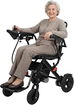Foldable Electric Wheelchair with 500W Motor, 22kg, Lightweight, Airline-Friendly, Puncture-Proof Tires, Reversible Armrests, Large Footrest, 12-Mile Range, Hand Brake for Safety Black