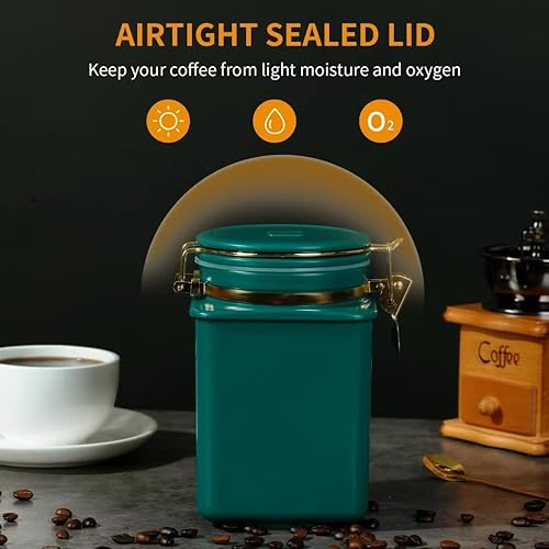 Miniatura 3 de Recipiente de café vintage con tapa hermética, contenedor de almacenamiento de granos de café con válvula unidireccional de liberación de CO2,
