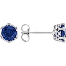 JTV Birthstone Stud Earrings for Women Emerald Green CZ, Lab Created Ruby & Blue Sapphire Simulant Rhodium Over Sterling Silver Long Post Earrings - 7 mm