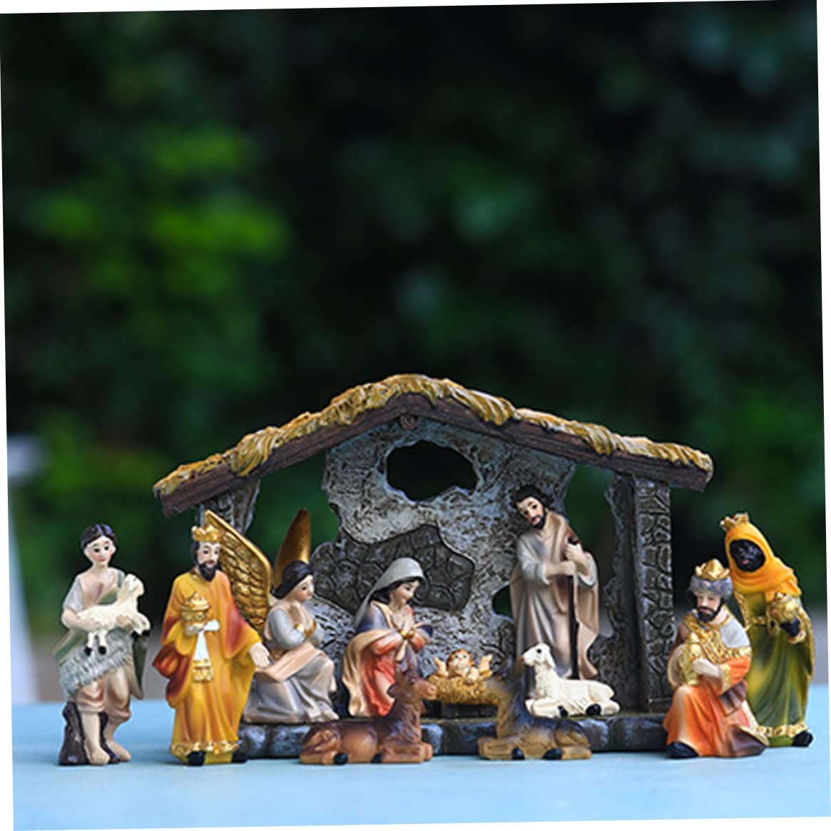 Mini Crèche De Noël En Boîte Métallique - Figurines PVC Colorées (Jésus, Etc.) - 9.5x6 Cm - Décoration Bureau, église, Maison