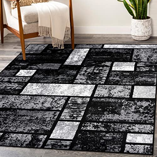 Luxe Weavers Geometric Squares Gray 4x5 Modern Abstract Area Rug