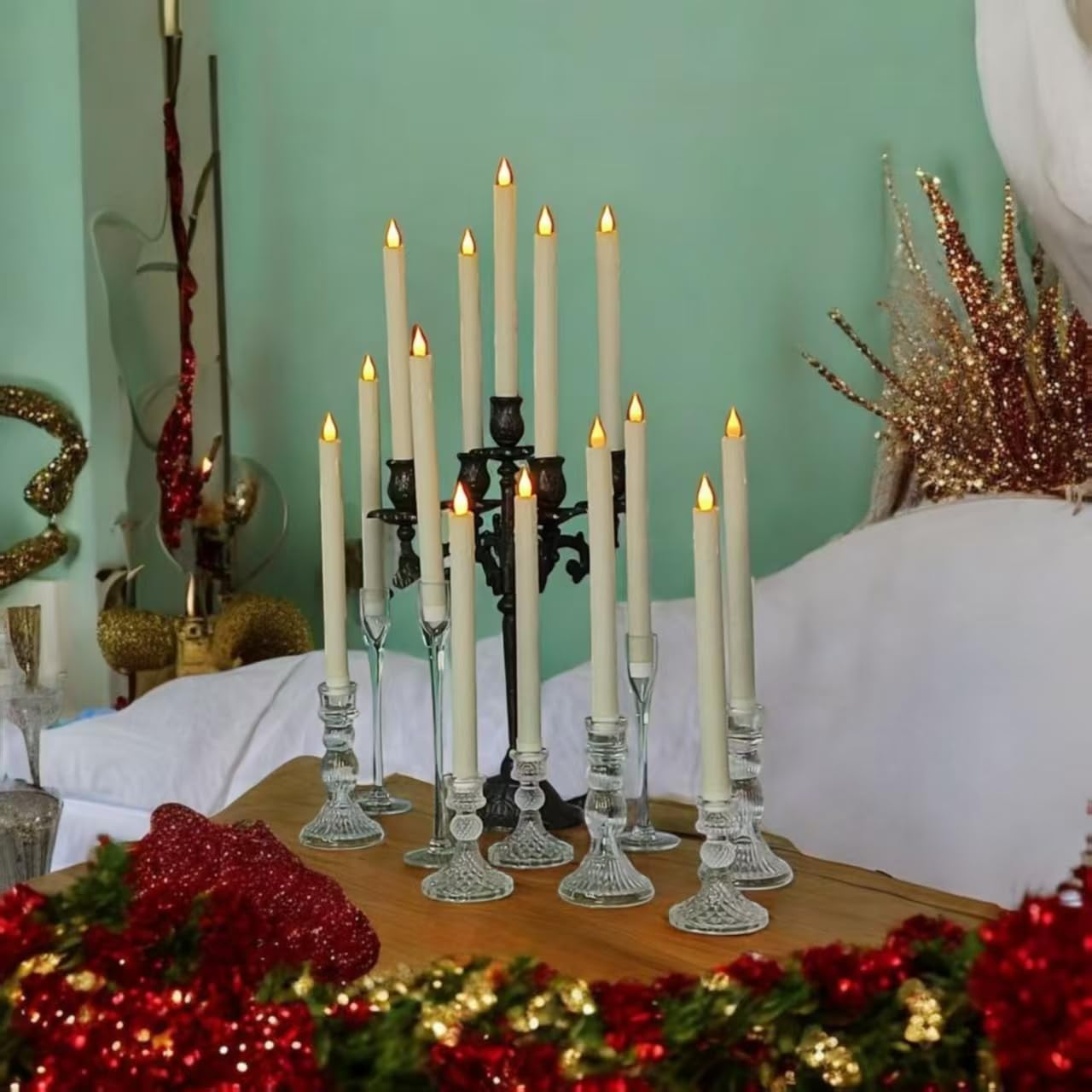 LED Flameless Taper Candles, 10.6 Inch, Set of 48, 2AA Battery Operated with Remote Control, Timer Function, Halloween, Christmas and Wedding Banquet Table Center Decoration, Ivory White (48) - Image 9