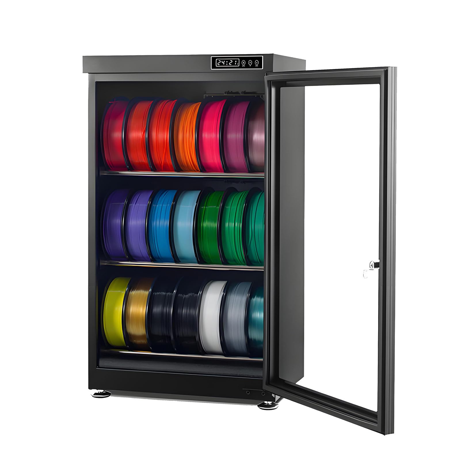 Séchage a Filament D'imprimante 3D, Boîte de Rangement pour Filament 3D avec Hygromètre Plage 15% - 60% HR, Écran de Contrôle Numérique, Déshydrateur pour Filaments Pla, Abs, Nylon 3Tier