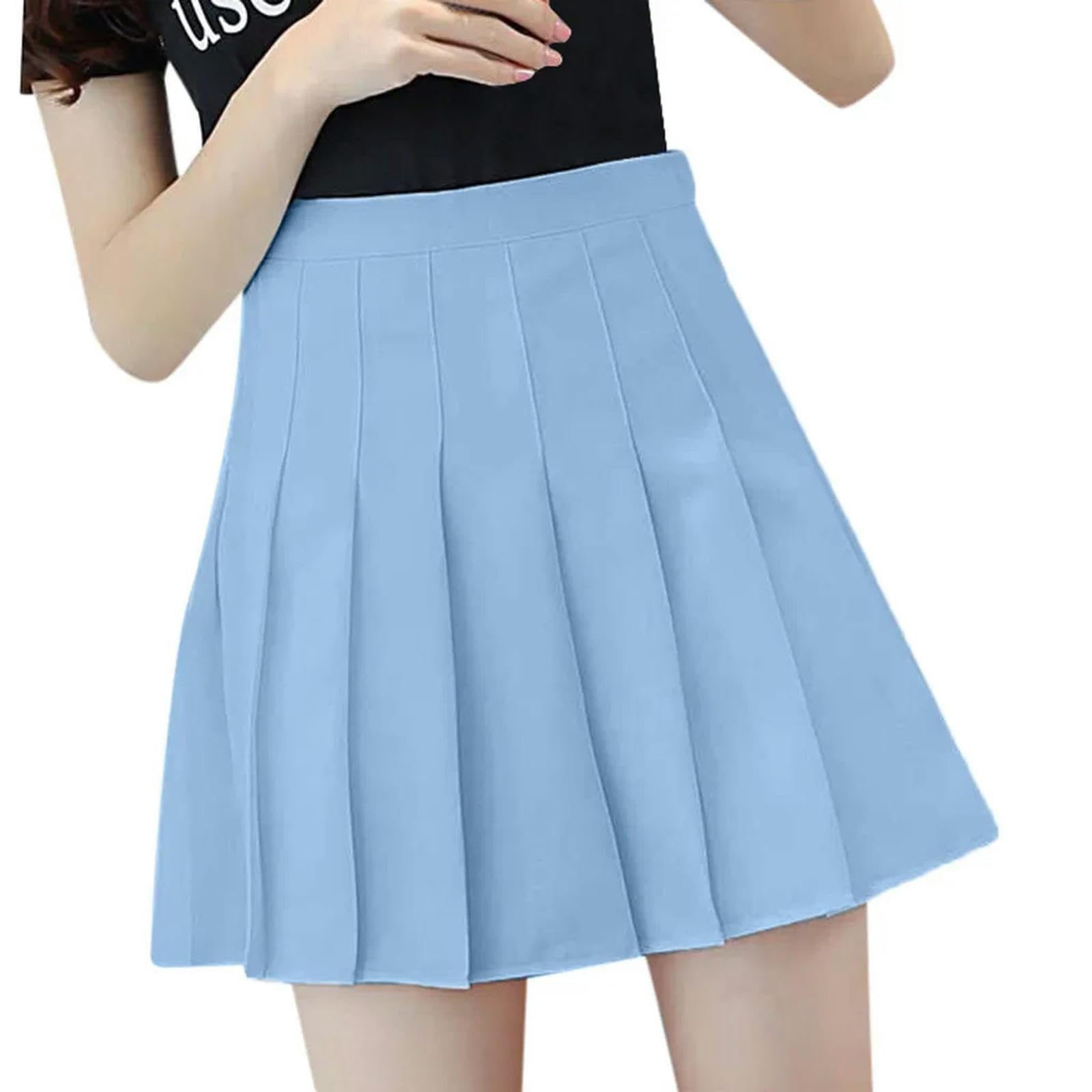 Falda Plisada de Cintura Alta para Mujer, Falda Informal de Verano con Cuadros en Forma de A, Faldas de Uniforme Escolar para niñas, Azul Cielo, M