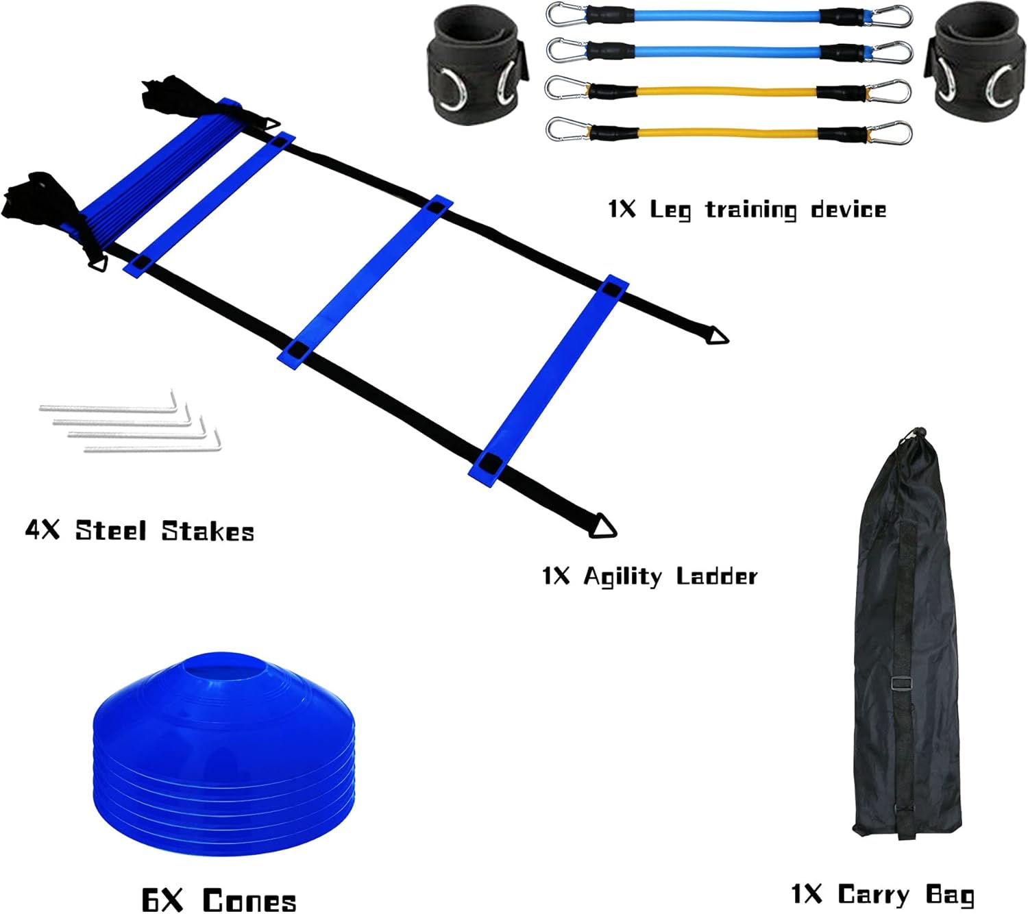 ZXFLTC Speed and Agility Exercise Ladder Kit–Leg Resistance Bands and Speed Training Workout Ladder–Improve Footwork,Foot Speed/Quickness,1 Ladder,6 Disc Cones,Improve Footwork in Soccer (Blue) : Sports & Outdoors
