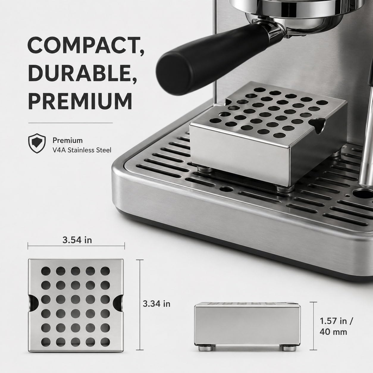 Anti-Splash Espresso Cup Riser Stand, Coffee Mug Riser, Height 40mm, Compatible with Breville, CASABREWS, DeLonghi, Keurig K-cup and Other Coffee Makers, Compact 3.5"x3.3" Base, V4A Stainless Steel