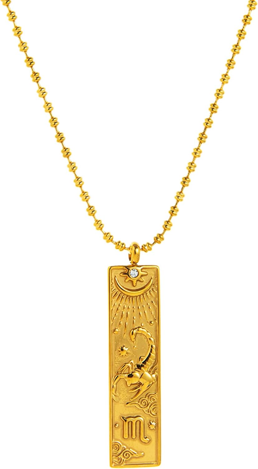 Gold Charm Necklace for Women, Boho Dainty Vintage Inspirational Cute Fish Butterfly Bow Zodiac Sun Paperclip Charm Friendship Pendant Necklaces Aesthetic Jewelry Gifts