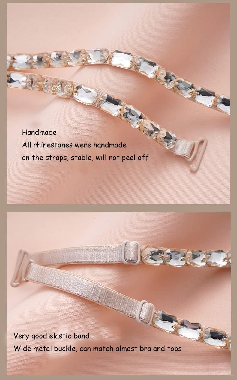 Women's Replacement Bra Straps Rhinestone Invisible Elastic Adjustable Removable Shoulder Straps Tops Dress Decoration Multi Color 7Pairs /Pack