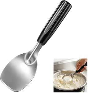 Ice Cream Spade Scoop Stainless Steel Flat Ice Cream Spade with Non-Slip Handle for Scooping and Serving Hard or Creamy Frozen Treats, Dishwasher Safe