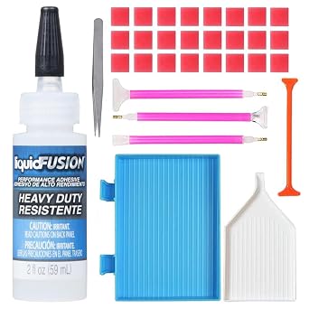 Aleenes Liquid Fusion 2oz - Rhinestone Glue for Crafts, 3D Diamond Painting Kit - with Diamond Art Accessories and Tools - Rhinestone Pickup Tool, Fine Tip Jewelry Tweezers