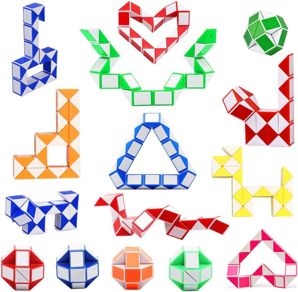 16 Pack 24 Blocks Magic Snake Cube, Mini Plastic Puzzle Cube, Fidget Toys ，Mini Snake Speed Cubes for Kids Party Bag Filler, Random Colors, Party Supplies, Puzzle Favors