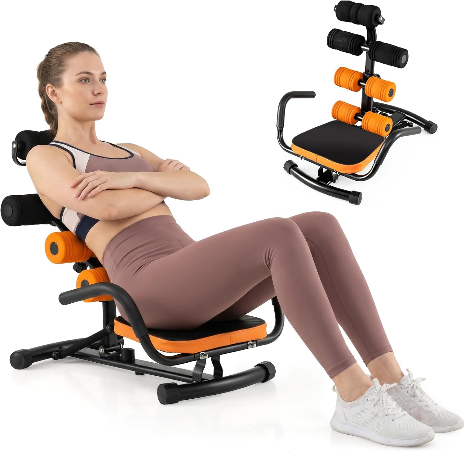 GYMAX Ab Machine, Adjustable Sit Up Exercise Equipment with Foam Roller & Handle, Multifunctional Workout Ab Trainer for Home Gym, Core Muscle Exercise Bench Press for Men Women