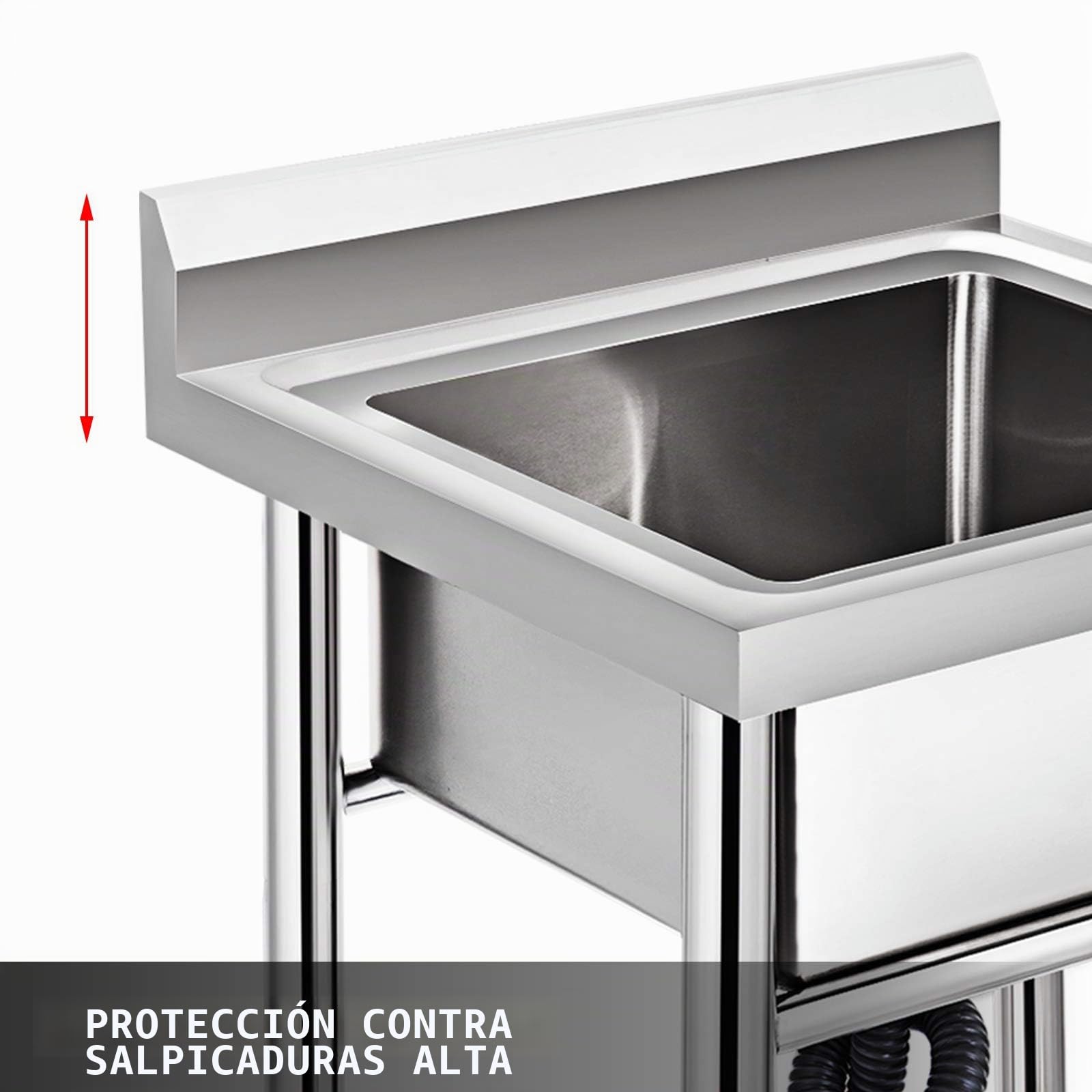 VEVOR - Fregadero de acero inoxidable para cocina, 1 bandeja para fregadero en patas de acero inoxidable antisalpicaduras, lavabo de acero inoxidable profesional para hacer la inmersión, cocina de