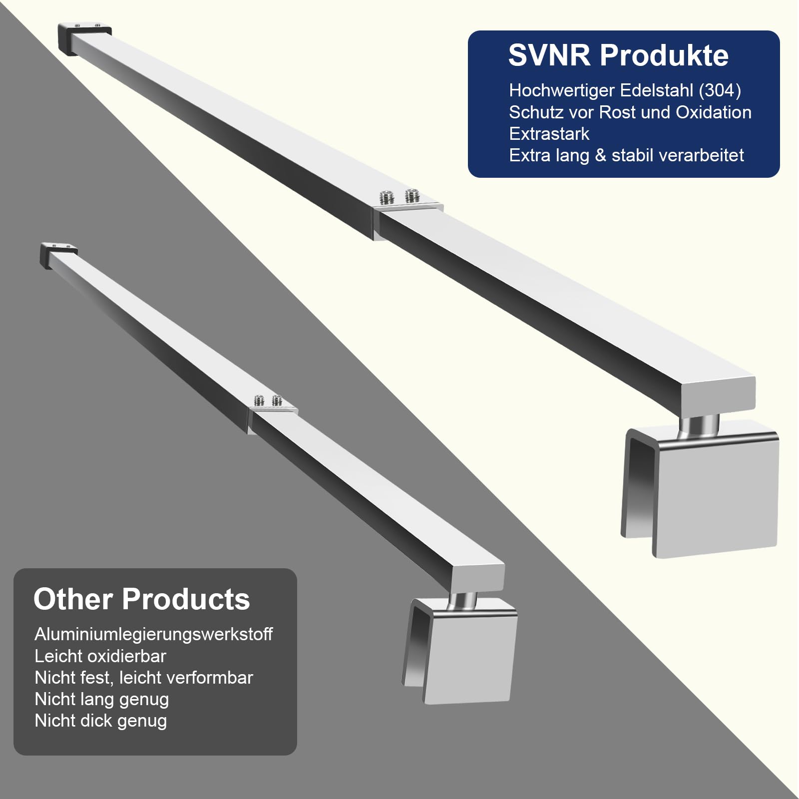 SVNR Barra telescópica ajustable para puerta de ducha de 700 mm a 1200 mm, acero inoxidable, forma cuadrada para mamparas de ducha húmedas y cabinas, apto para cristales de 8 – 10 mm, color plateado