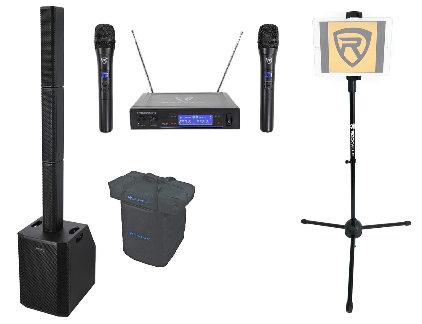Rockville Titan Array System V2 Karaoke Column PA System with Wireless Mics