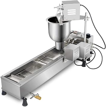 Single Row Auto Doughnut Maker, Commercial Automatic Donut Making Machine, 7L Hopper Donut Maker with 3 Sizes Molds, Doughnut Fryer