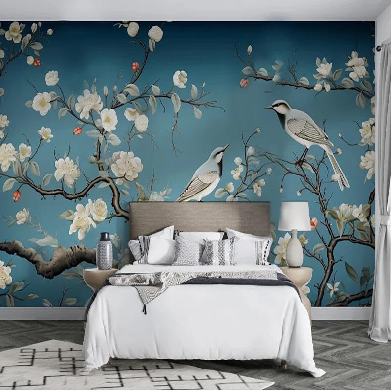 Papier peint oiseaux 3D lavable en PVC autocollant durable