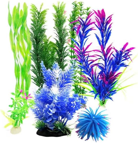 Miss Tiara 7 Pack Fish Tank Decoration Faux Plastic Plants Aquarium Decoration Set