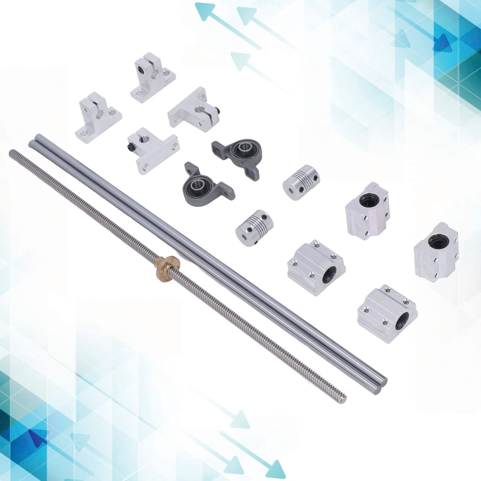 Set viti di comando 8mm 500mm, kit viti di comando T8, assi ottici orizzontali con accoppiatore blocco cuscinetto supporto albero guida, componenti di movimento lineare per