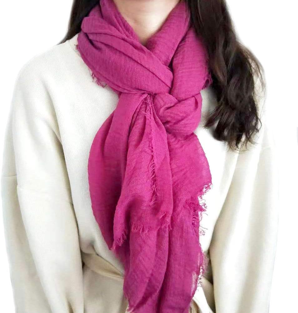 Women Summer Cotton Blend Crinkle Vintage Soft Long Scarf Linen Beach Shawl Wrap - Image 4