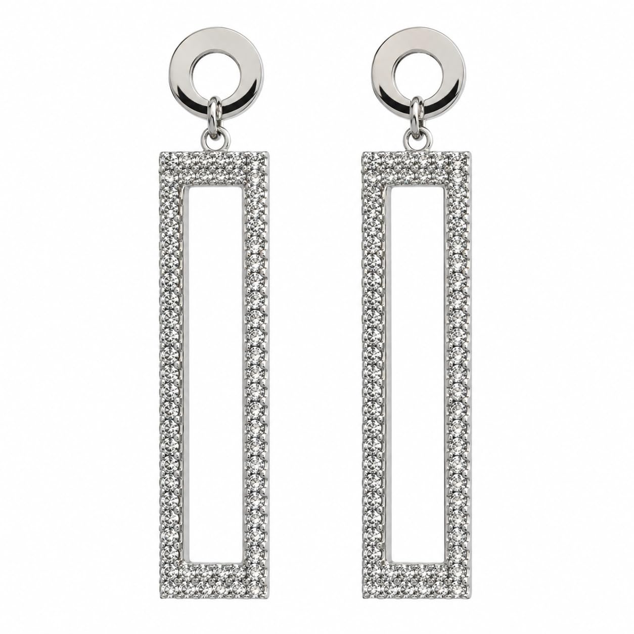 Crystal Drop Earrings for Women | Long Dangle Design (Silver)