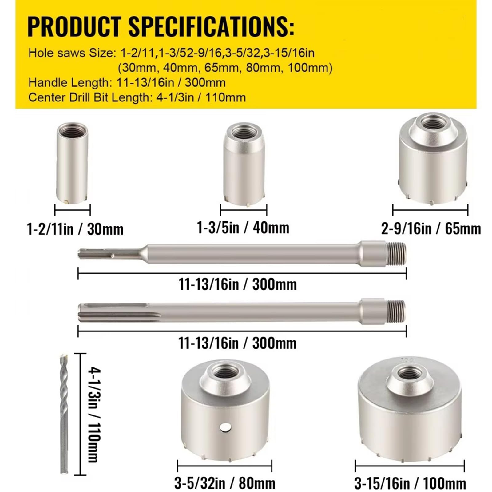 Kit De Sierra Perforadora para Hormigón 4 En 1, 8/9 Uds., 30-100/40-125mm, Broca para Cemento, Juego De Herramientas para Abridor De Agujeros para Pared