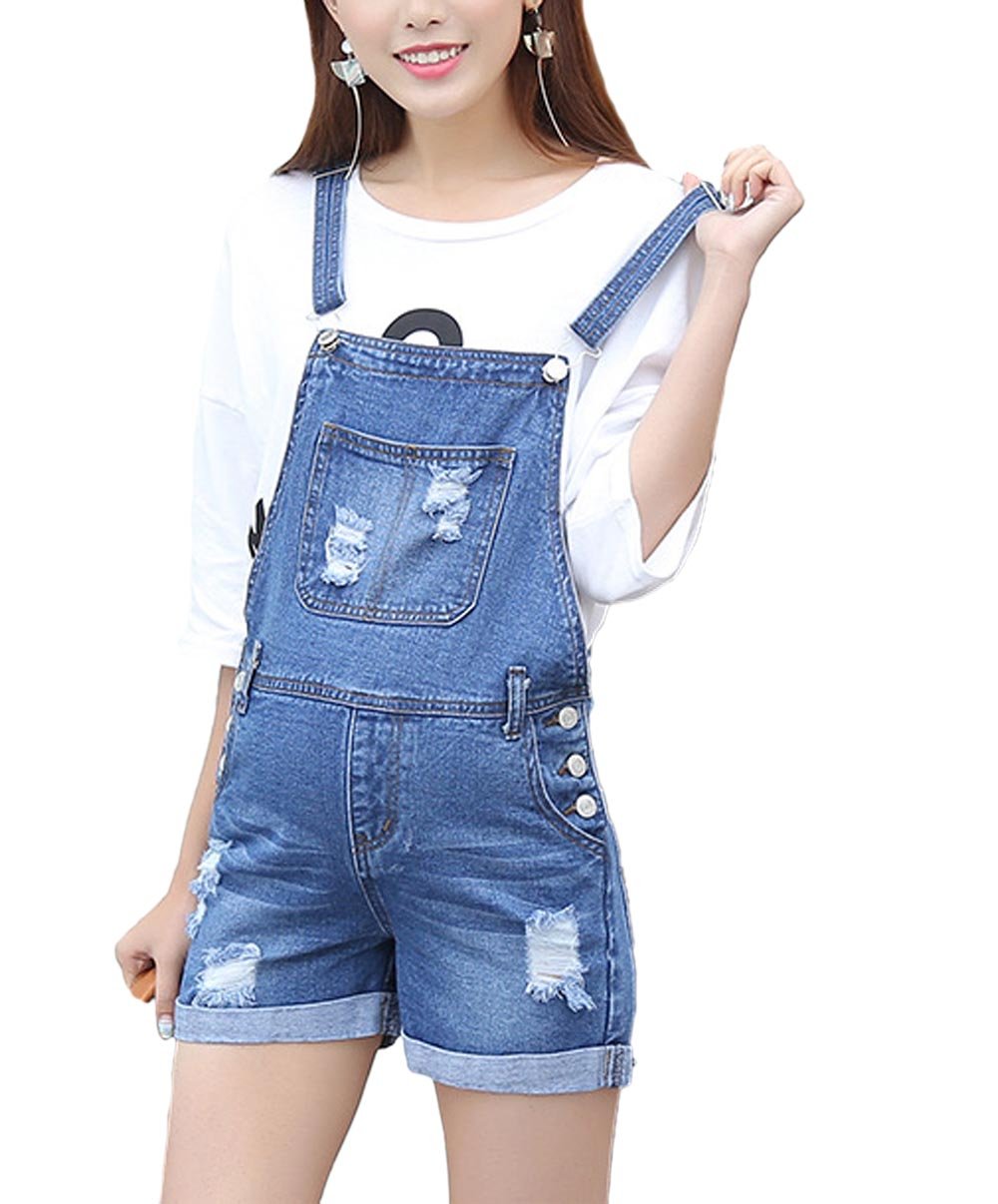 Klorim Womens Ripped Adjustable Lace-up Denim Maternity Shortalls