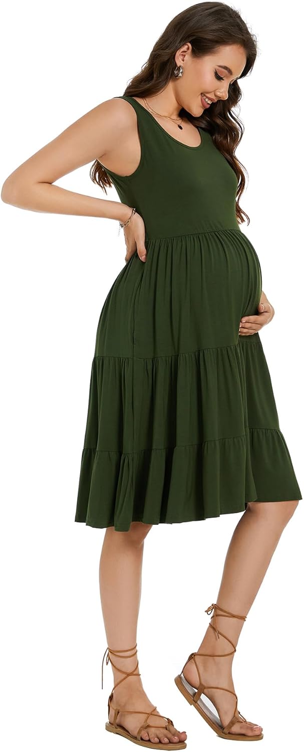 Smallshow Women's Maternity Dress Sleeveless Ruffle Tank Pregnancy Clothes