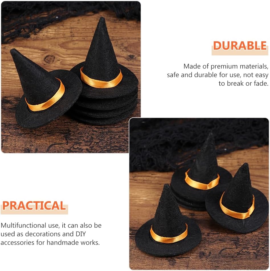 Abaodam 48 Pcs Mini Witch Hat Halloween Felt Witch Hats Wine Bottle Decor for Halloween Party Doll Accessories Dollhouse Decorations DIY Hair Crafts