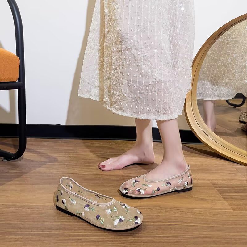 LUXINYU Women Breathable Mesh Fishnet Ballerina Flats Slip on Ballet Causal Summer Dress Shoes 7