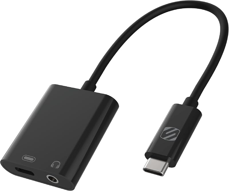 CAAP StrikeLine USB Type-C Headphone Adapter with Female 3.5mm Aux Input and USB-C Charging Port for Mobile and Music Devices, Black
