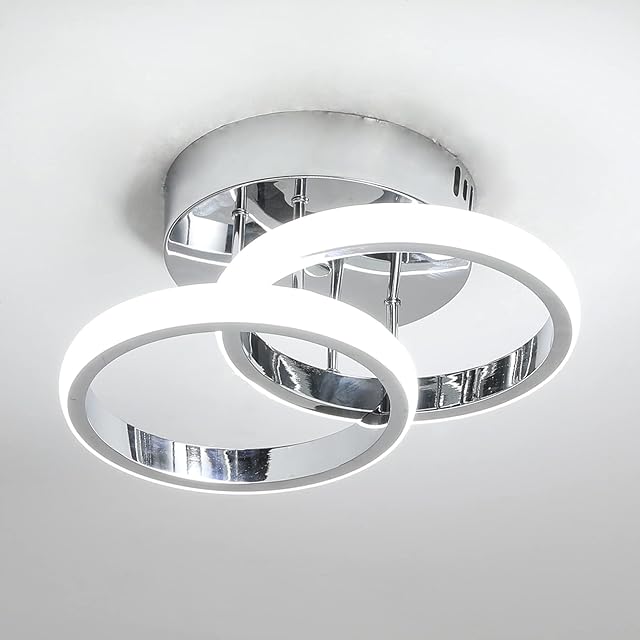 Light Fixture Ceiling Silver Round Simple Small Ceiling Light Cool White Light for Corridor Kitchen Ceiling Light Fixtures Stairs Study Room 22W