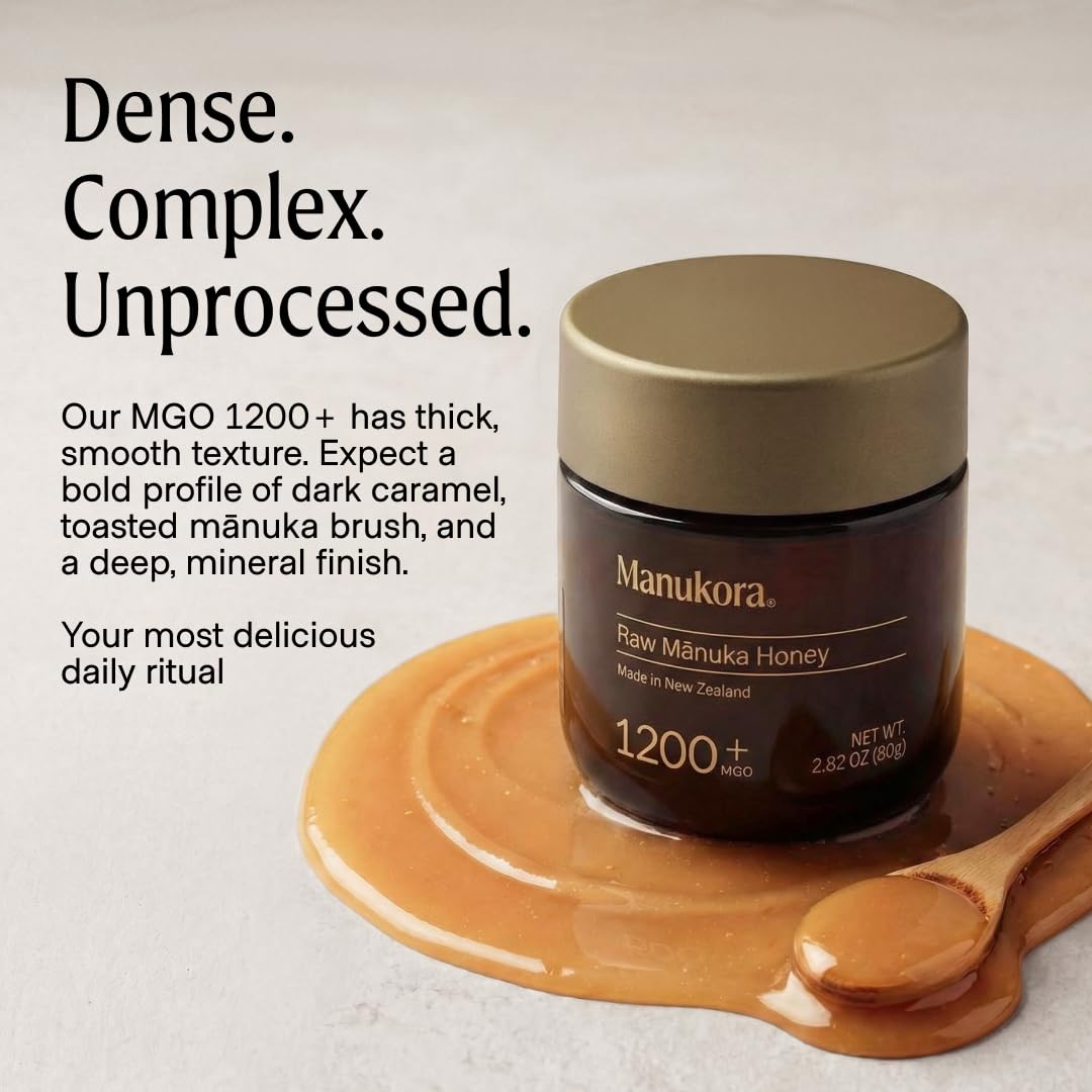 Manukora Raw Manuka Honey MGO 1200+, New Zealand Honey, Non-GMO, Monofloral, 3rd-Party Tested, Glyphosate Residue Free Certified, High Bioactive Concentration, Traceable Hive-to-Hand, Immune & Digestive Support – 80g