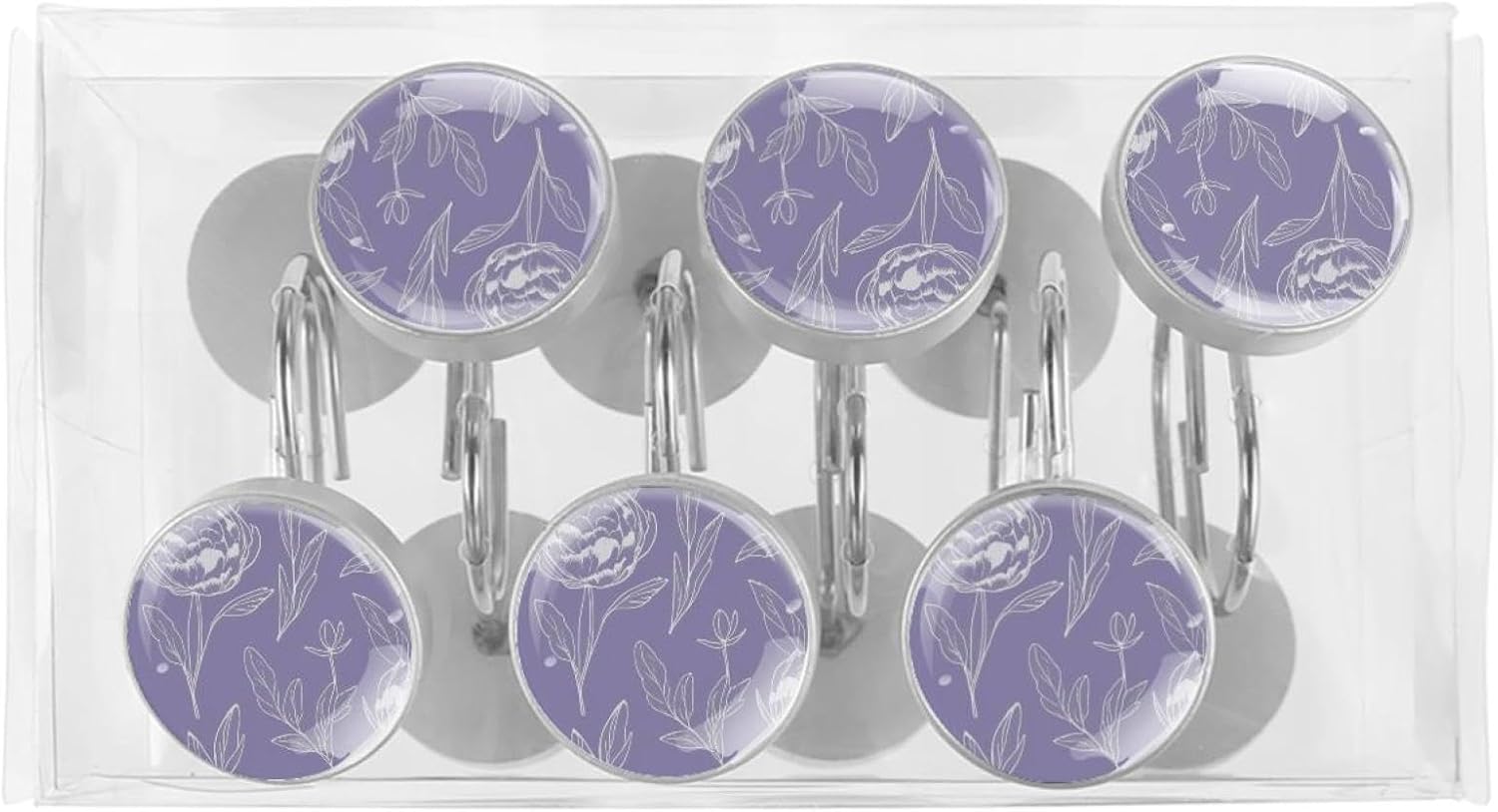 Floral Purple_4 Shower Curtain Hooks - Set of 12 Shower Curtain Rings - Shower Hooks for Bathroom Shower Rods Curtains and Liners