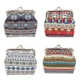 iSuperb 4 Piezas Bolsa de la Moneda Mujer Corchete Paquetes Monedero Retro Pequeña Cierre de Corchete Monedero Coin Purse Pouch Bags para Moneda Efectivo Tarjeta Llaves (Patrón de Flores)