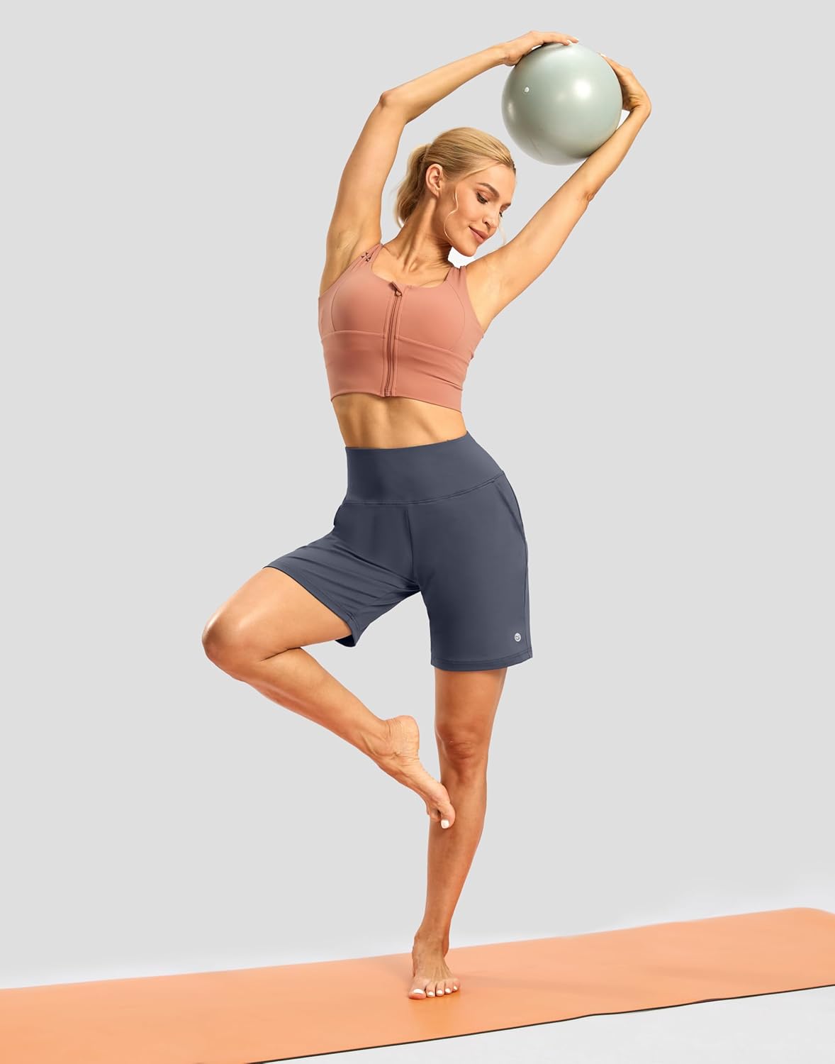 Women's Athletic Shorts with Zipper Pocket 7" High Waisted Stretchy Bermuda Shorts for Women Workout Running Casual - Image 6