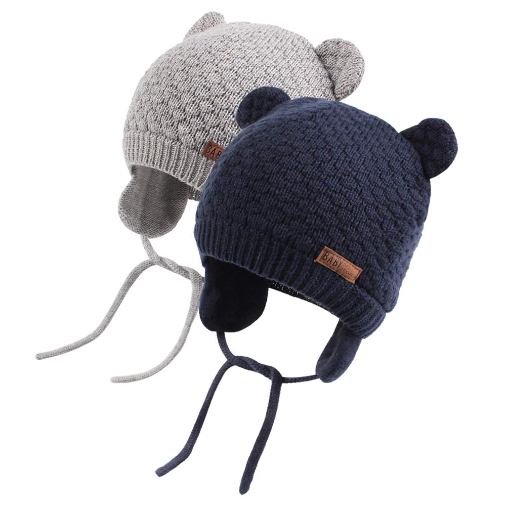 XIAOHAWANG Baby Hat Cute Bear Toddler Earflap Beanie Warm for Fall Winter (F-Beige, M(6-12 Months))